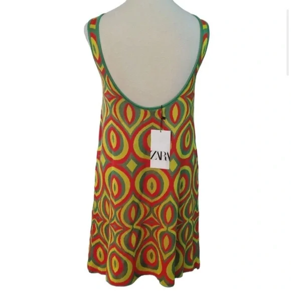 Zara Retro Jacquard Knit Mini Shift Dress Size L - Picture 2 of 10